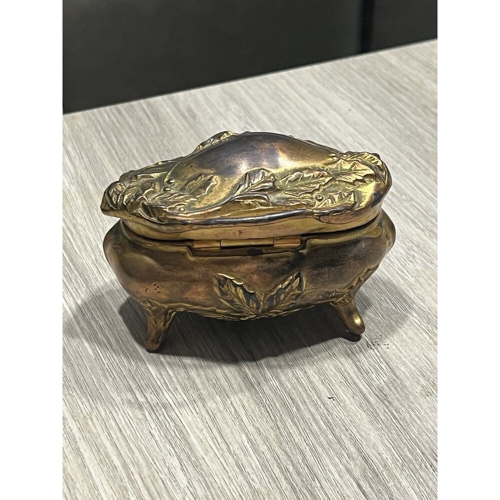 Jewelry Casket Trinket Box Metal Art Nouveau Art Deco Roses Vintage Victorian - Picture 6 of 9